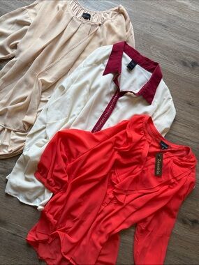 Zenobia Red Ruffle-Front Blouse with Puff Sleeves